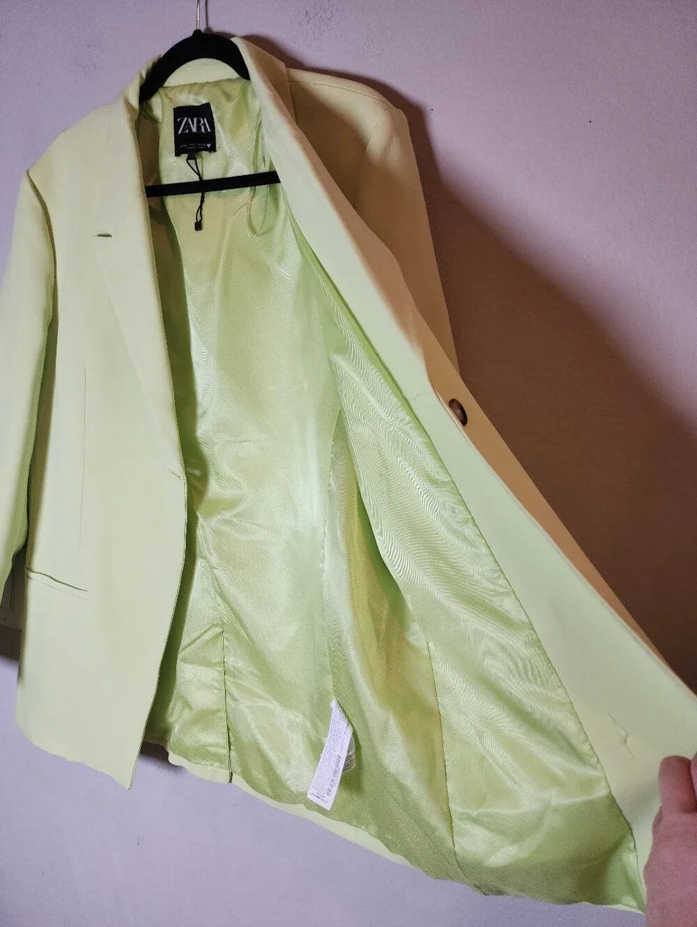 Zara Lime Green Single Button Blazer Jacket Size XL Blogger Fav Lyocell Blend - Picture 9 of 16